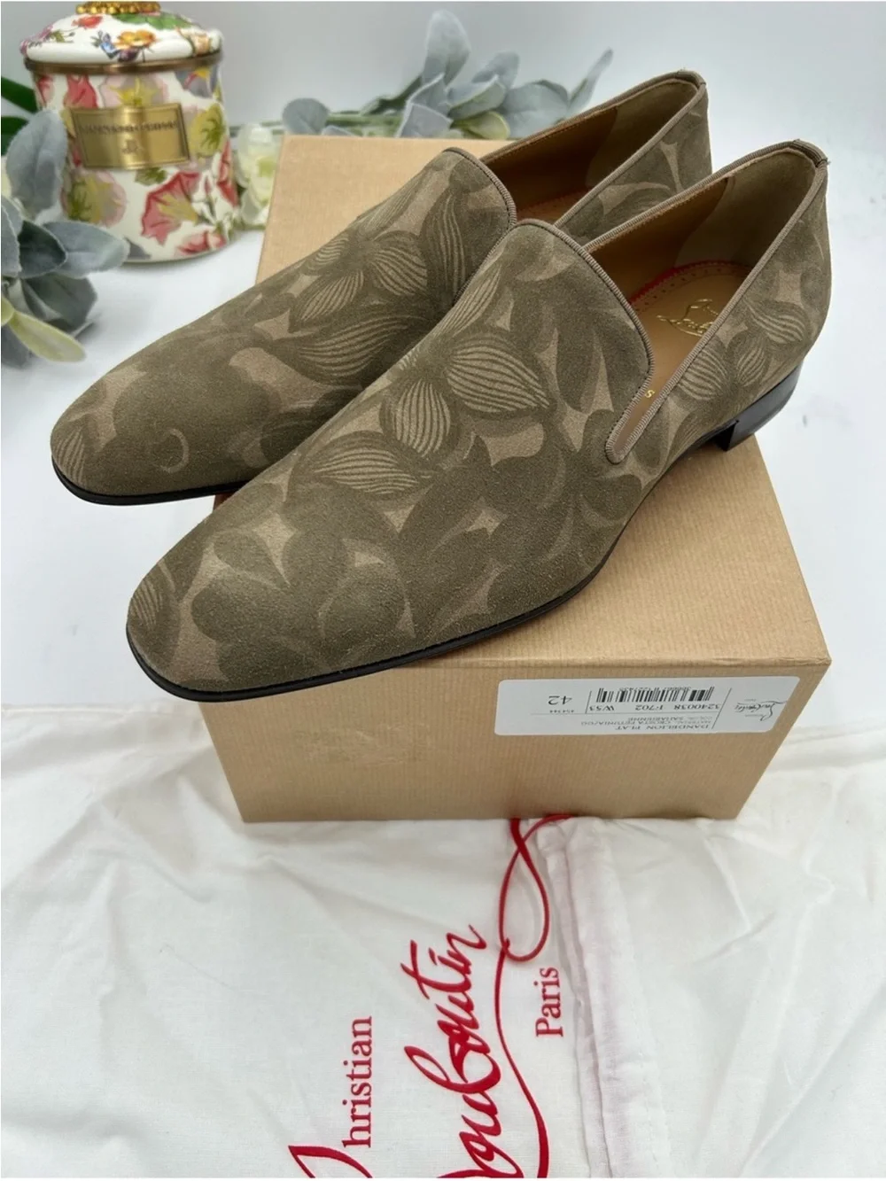 Men’s Christian Louboutin dandelion floral suede loafer size 42/9 US made Italy
